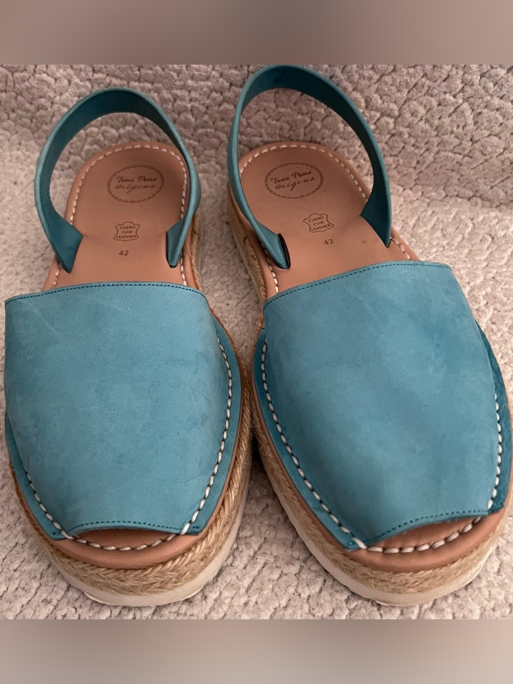 Toni Pons Origens Leather sky blue Platform Slingback Sandals EU-42 US-10.5/11